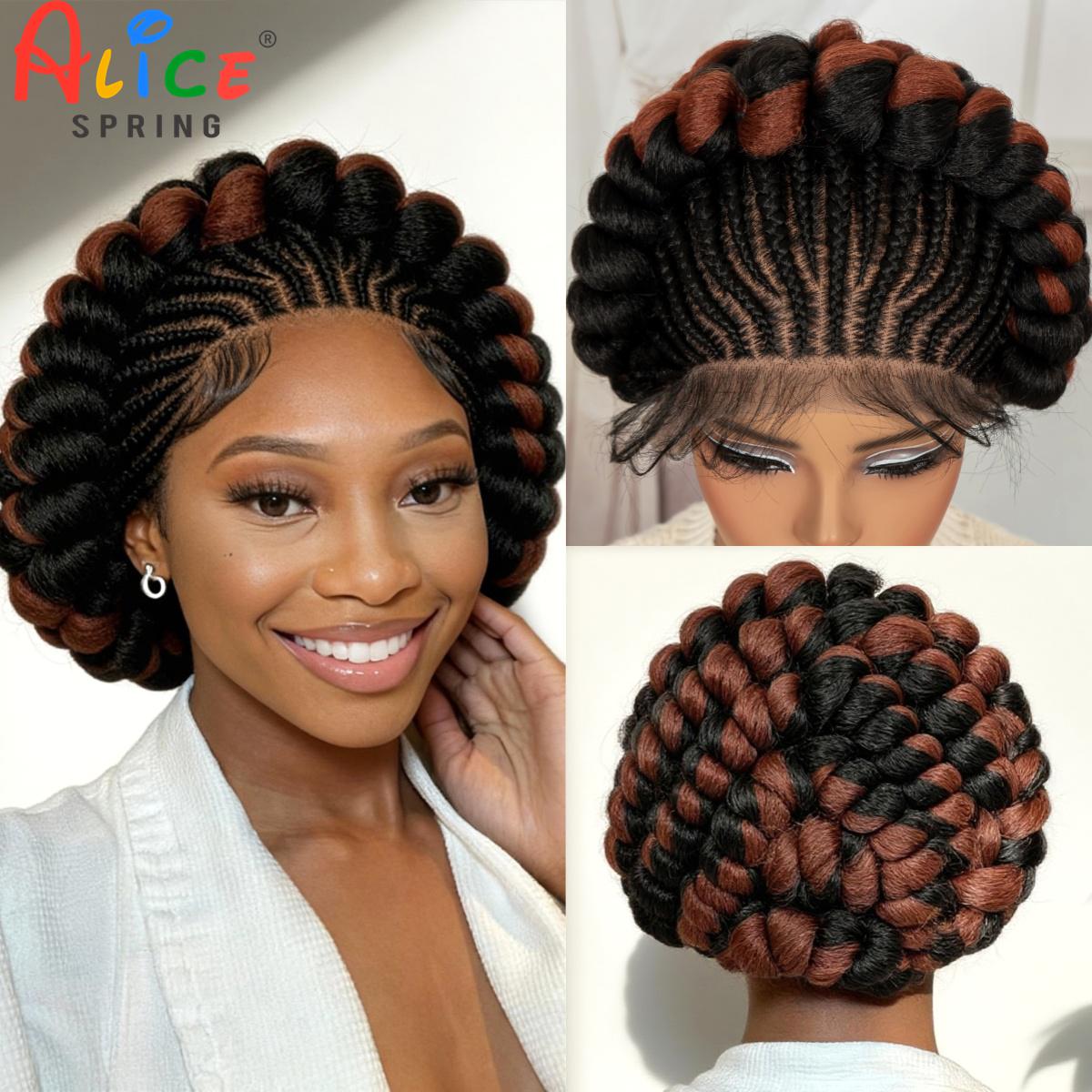 Synthetic Braided Wigs For Black Women - コーンロウ編み込みウィッグ 合成フルレース カラーバンツ編み込みウィッグ 自然なノットレス編み込みウィッグ ベビーヘア付き 黒人女性向け