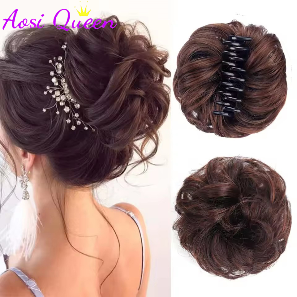 Claw Clip Messy Bun Hair Piece - AOSIQUEE 合成シニヨン乱雑なおだんご爪クリップヘアピース波状カーリーポニーテールヘアエクステンション厚いアップヘアヘアピース女性のための
