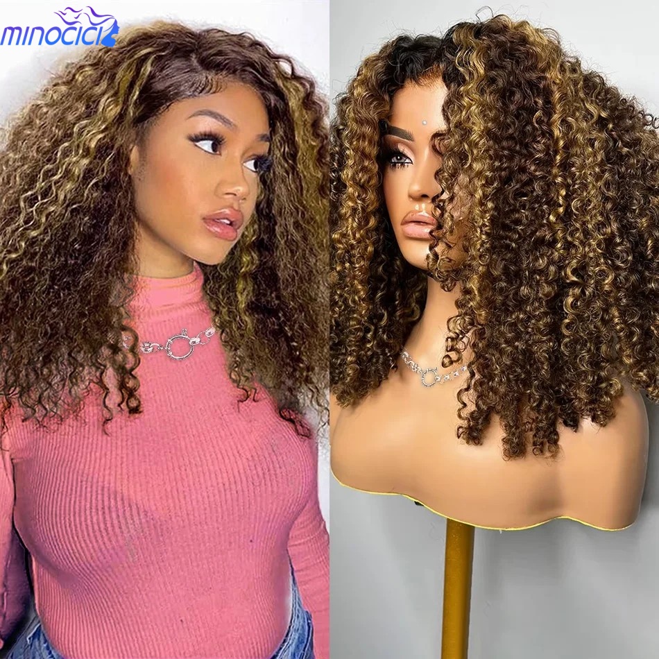 Glueless Wear And Go Human Hair Wig - P4/27：ハイライト入りのカールしたショートボブウィッグ。人毛を使用し、接着剤不要で簡単に装着できる。5x5 HDレースクロージャーウィッグ。グラデーションカラーのディープウェーブ人毛ウィッグ。16インチのレースフロントウィッグ。
