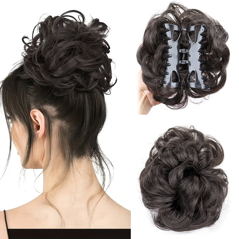 合成素材のメッシーバンヘアスクランチー、エレガントなシニヨン - Claw Clip Messy Bun Hair Piece のレビューと価格