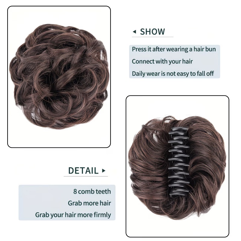 合成素材のメッシーバンヘアスクランチー、エレガントなシニヨン - Claw Clip Messy Bun Hair Piece のレビューと価格