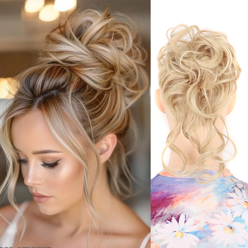 乱雑なおだんごヘアピース女性のためのクリップ爪ヘアピース合成 - Claw Clip Messy Bun Hair Piece のレビューと価格