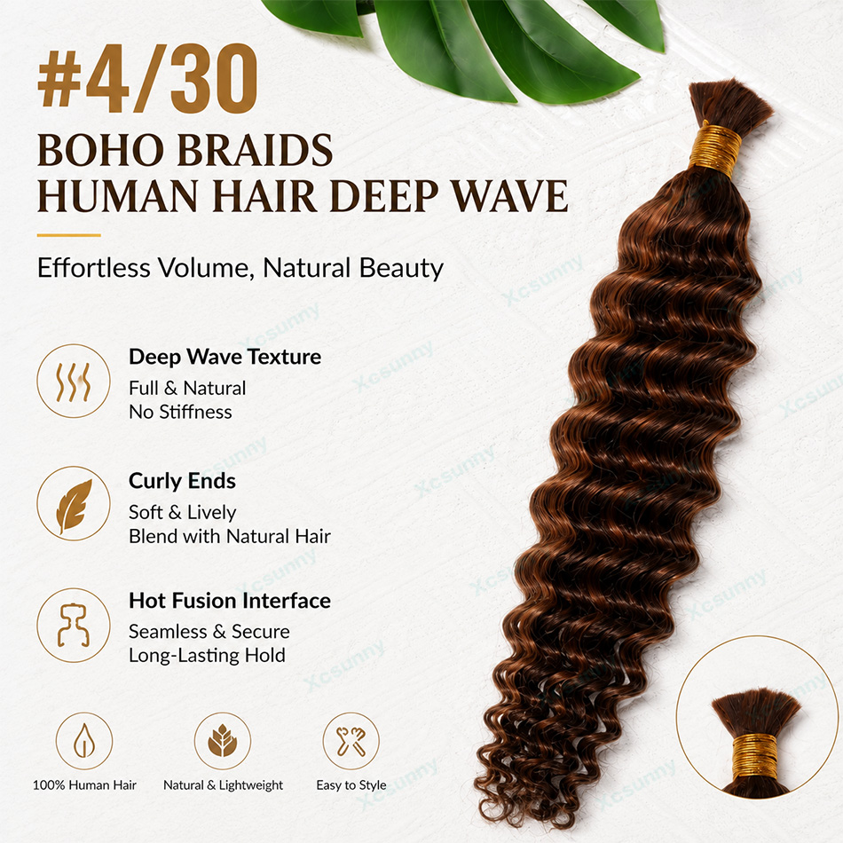 色 # 4/30 ボヘミアンブレイズ人毛エクステ ノットレス - Water Wave Bulk Human Hair For Braiding のレビューと価格