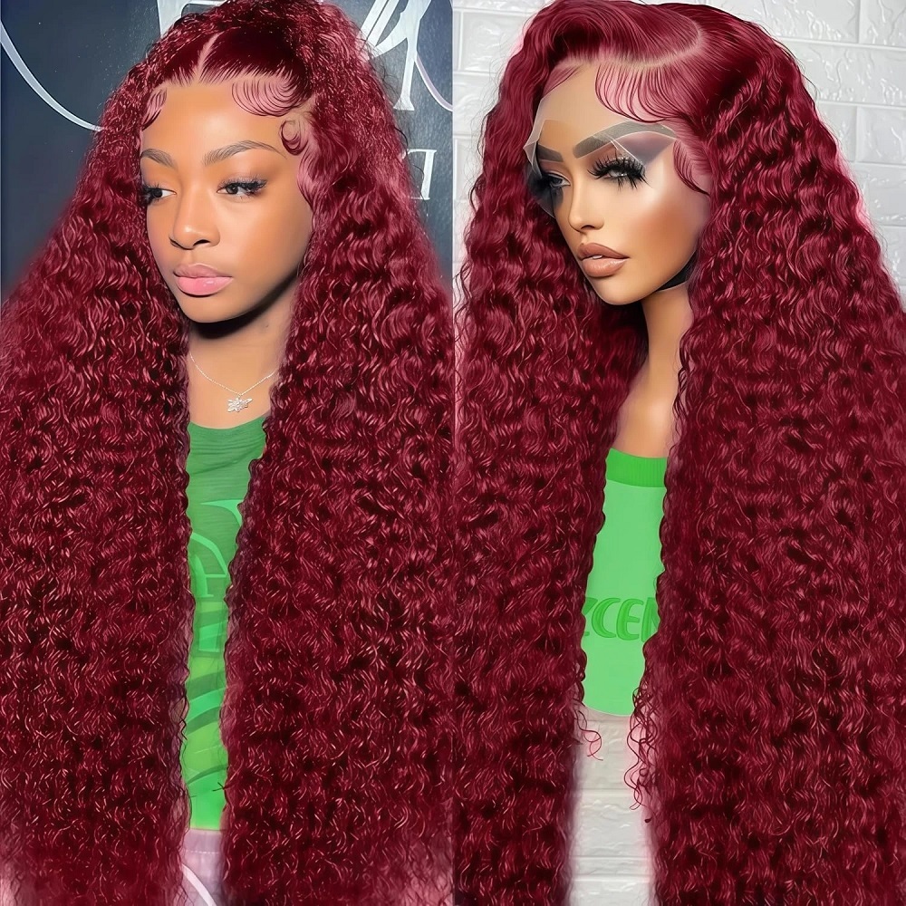 99Jバーガンディカラーのディープウェーブ、密度200、13 - Lace Front Wigs のレビューと価格
