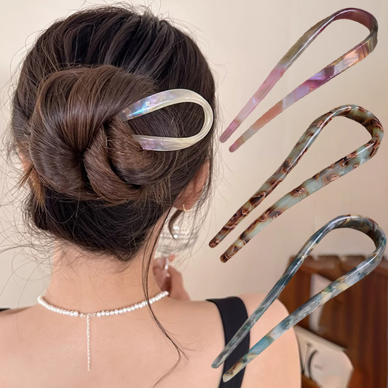 U字型ヘアスティック アセテート アクリル ヘアフォーク ヘ - Hair Bundles のレビューと価格