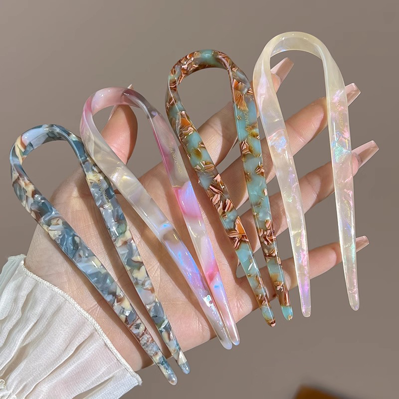 U字型ヘアスティック アセテート アクリル ヘアフォーク ヘ - Hair Bundles のレビューと価格