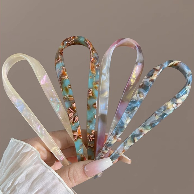 U字型ヘアスティック アセテート アクリル ヘアフォーク ヘ - Hair Bundles のレビューと価格