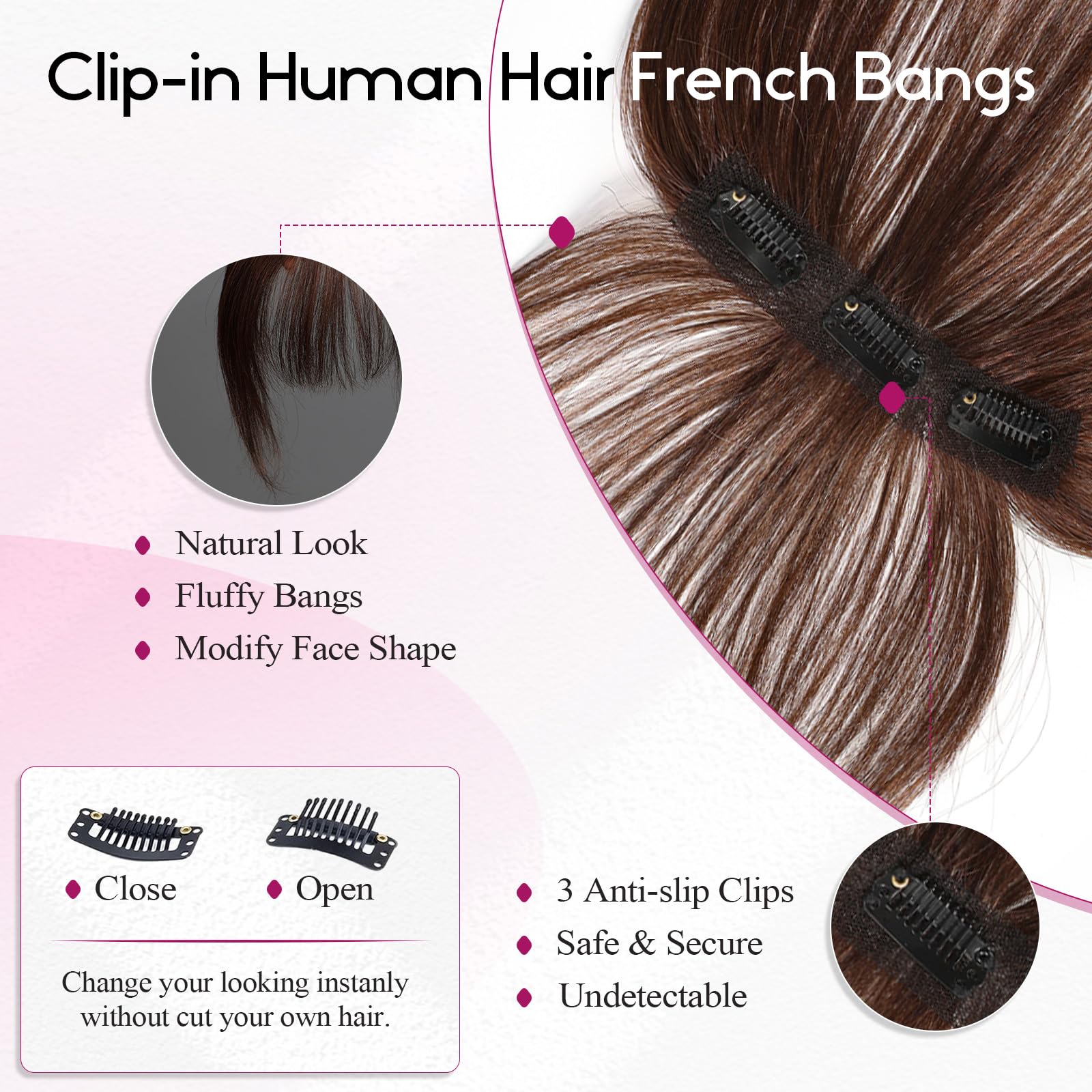 100%人毛バングスクリップインエアフリンジバングスヘアピー - Seamless Clip In Hair Extensions Human Hair のレビューと価格