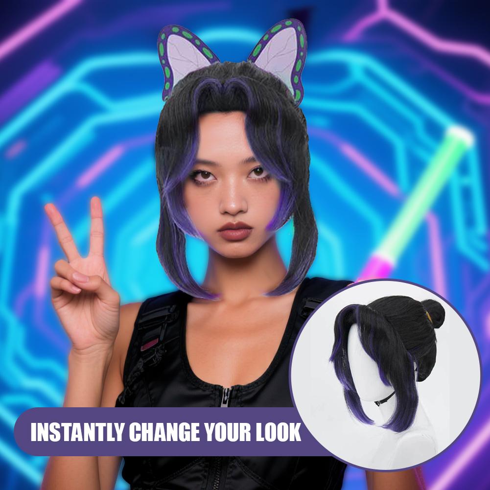 高品質胡蝶しのぶ胡蝶コスプレウィッグ 35 センチメートル黒 - Synthetic Braided Wigs For Black Women のレビューと価格