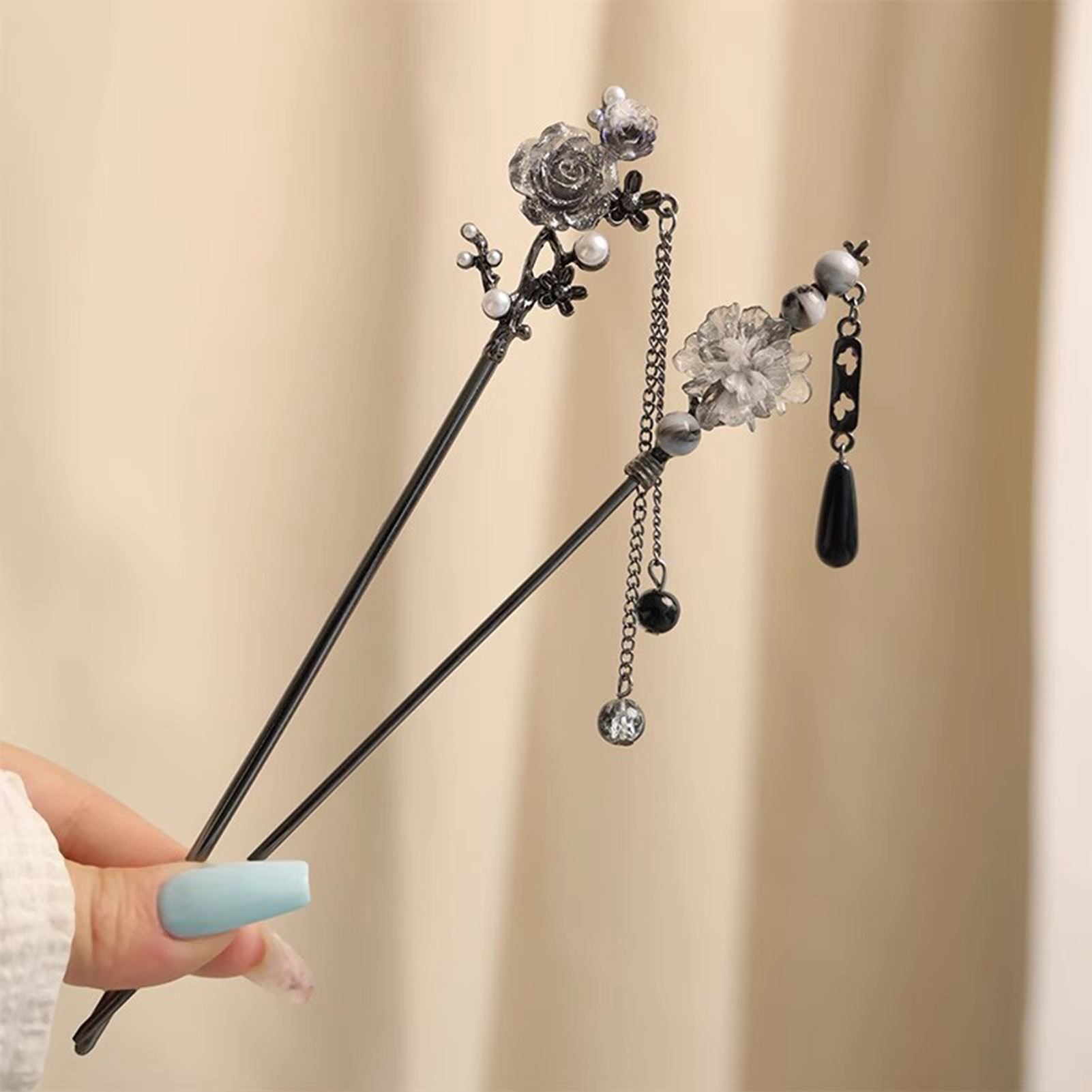 エレガントな花のヘアスティックフォーク合金ヘアクリップビーズ - Hair Bundles のレビューと価格