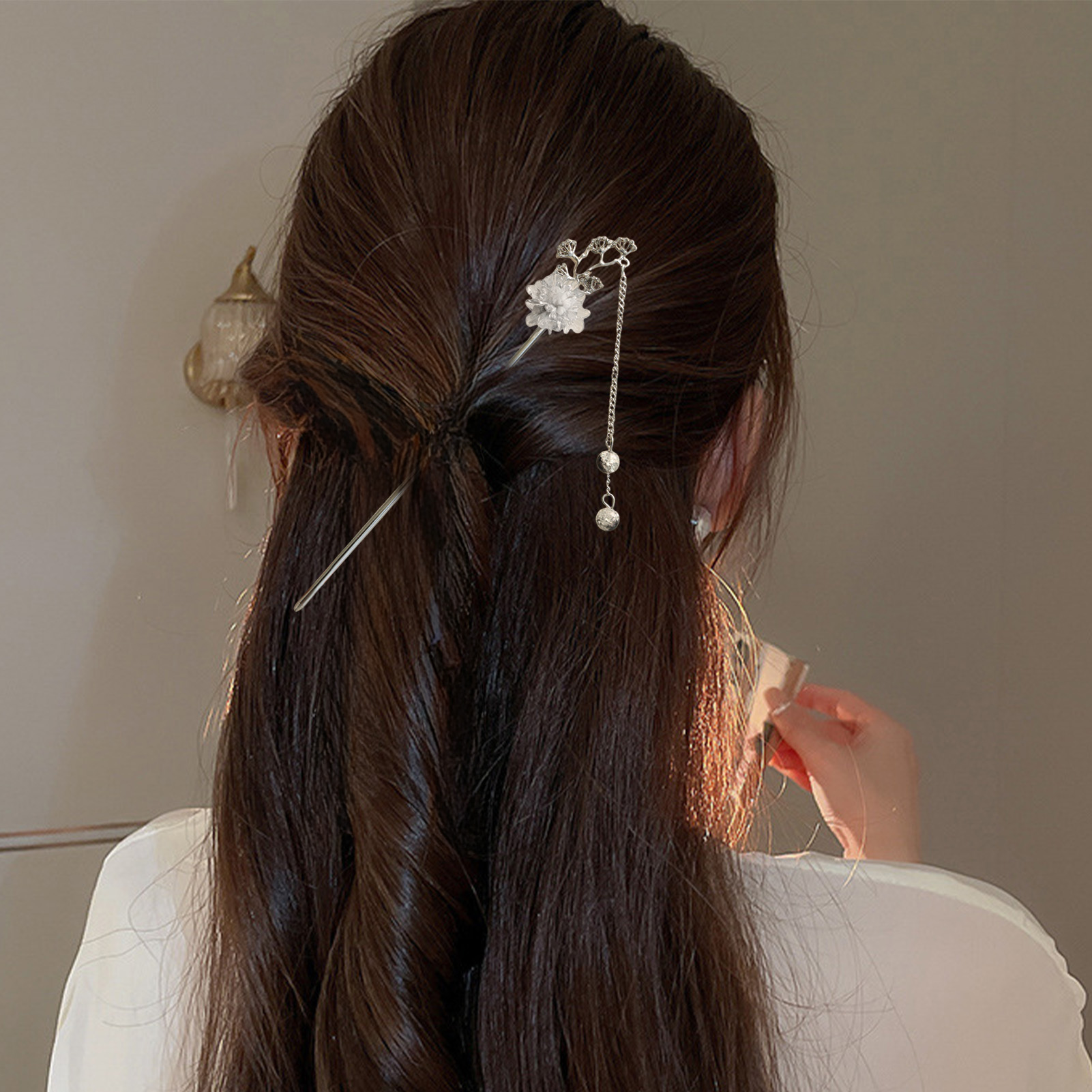 エレガントな花のヘアスティックフォーク合金ヘアクリップビーズ - Hair Bundles のレビューと価格