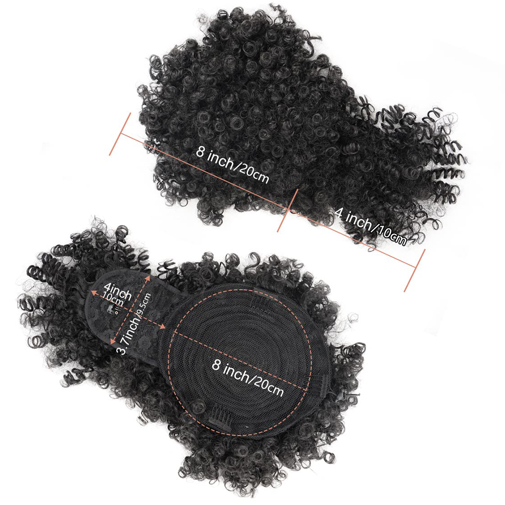 アフロパフ巾着ポニーテール前髪付きパイナップルアップヘア黒人 - Drawstring Afro Curly Puff Ponytail のレビューと価格